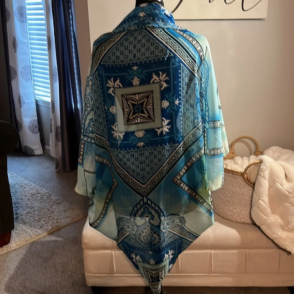 Lightweight Chiffon Blue Patterned Women’s Shawl Wrap